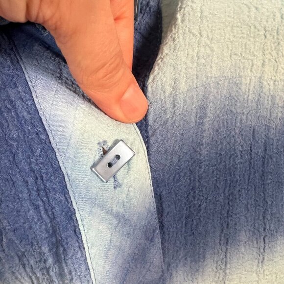 Ali Miles Crinkle Tunic Button Up Top Size Large Blue Tie Dye Artsy Art to Wear - Picture 7 of 11